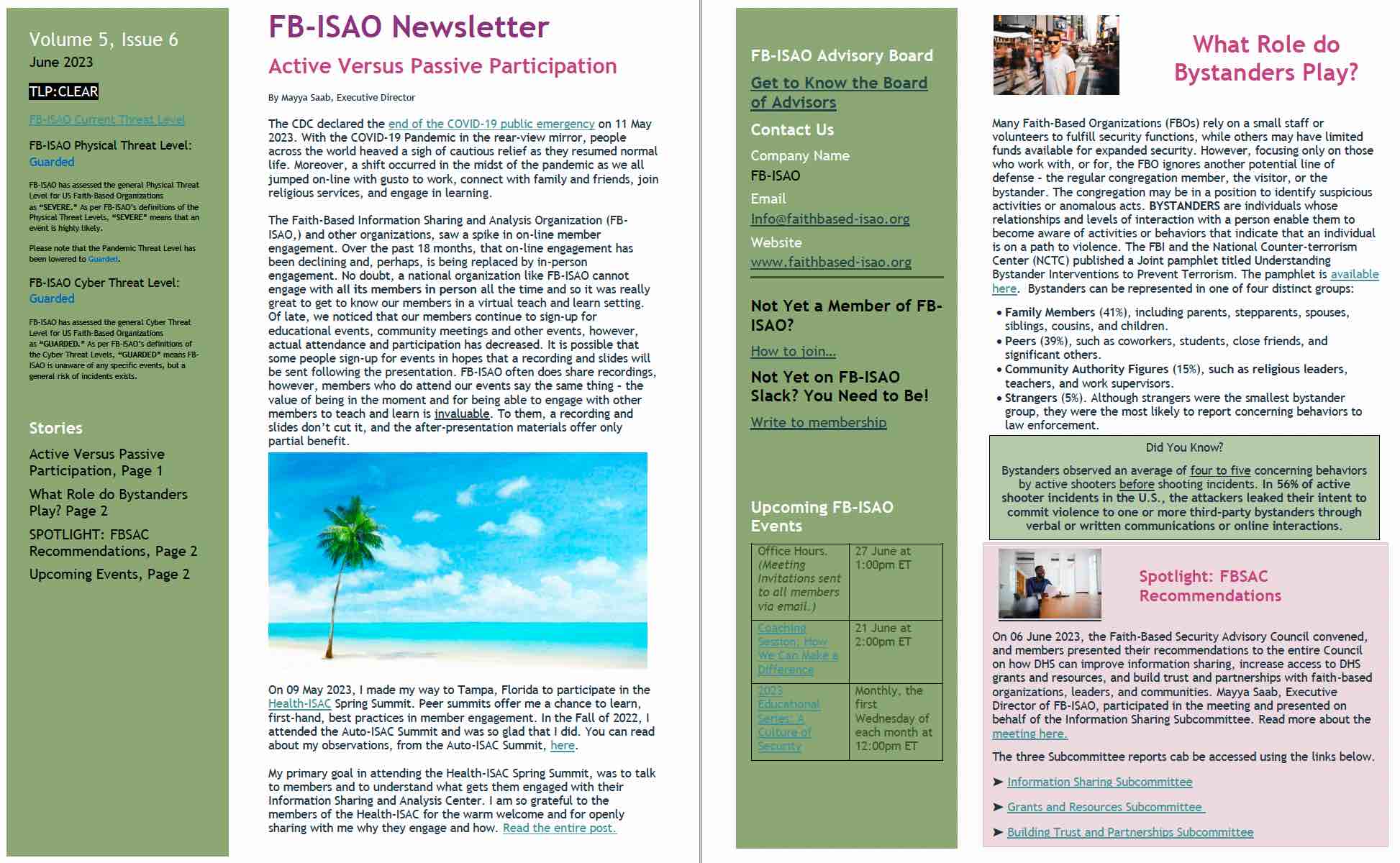 FB-ISAO Newsletter, V5, Issue 6 – FB-ISAO